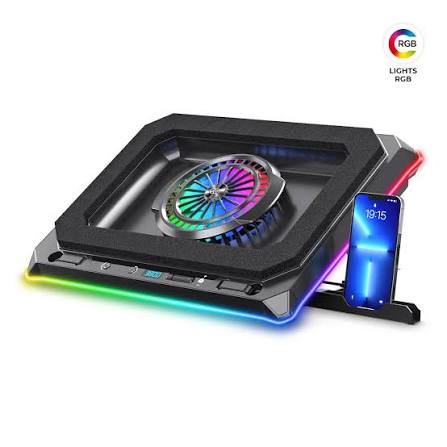 SOPORTE PARA LAPTOP RGB PARA 14" HASTA 17" CON COOLER RGB Y SOPORTE PARA SMARTPHONE